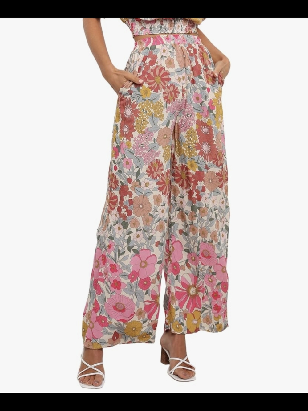 Petal & Pup Floral Wide-Leg Pants - Pink, Mustard, Green